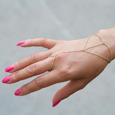 Diamond Solitaire Ring Bracelet, Gold Hand Chain Diamond Bracelet, 14k Gold  Finger Bracelet, Simple Chain Diamond Bracelet